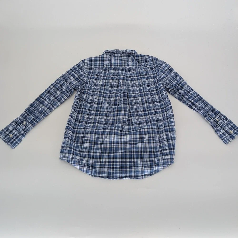 Ralph Lauren Button Down Shirt Kids 6 Blue Plaid Cotton Long‎ Sleeve Preppy